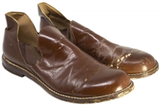 Moe Howard's Shoes, Circa 1960s, Possibly Worn in ''The Three Stooges Meet Hercules'' -- Slip-on Romeo Style Shoes Approx. Size 10 -- Faux-Leather Finish Has Some Chipping & Wear, in Good Condition